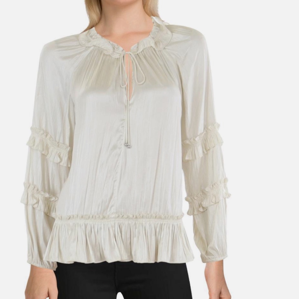 Bcbgmaxazria 2xx1t02 Womens Ivory Ruched Peasant Top Blouse Nwt